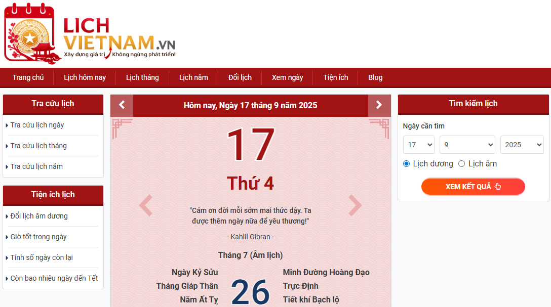 Trang chủ Lịch Việt Nam
